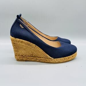 Viscata Shoes Womens 10 Blue Cotton Espadrille Wedge Pumps Round Toe Slip On